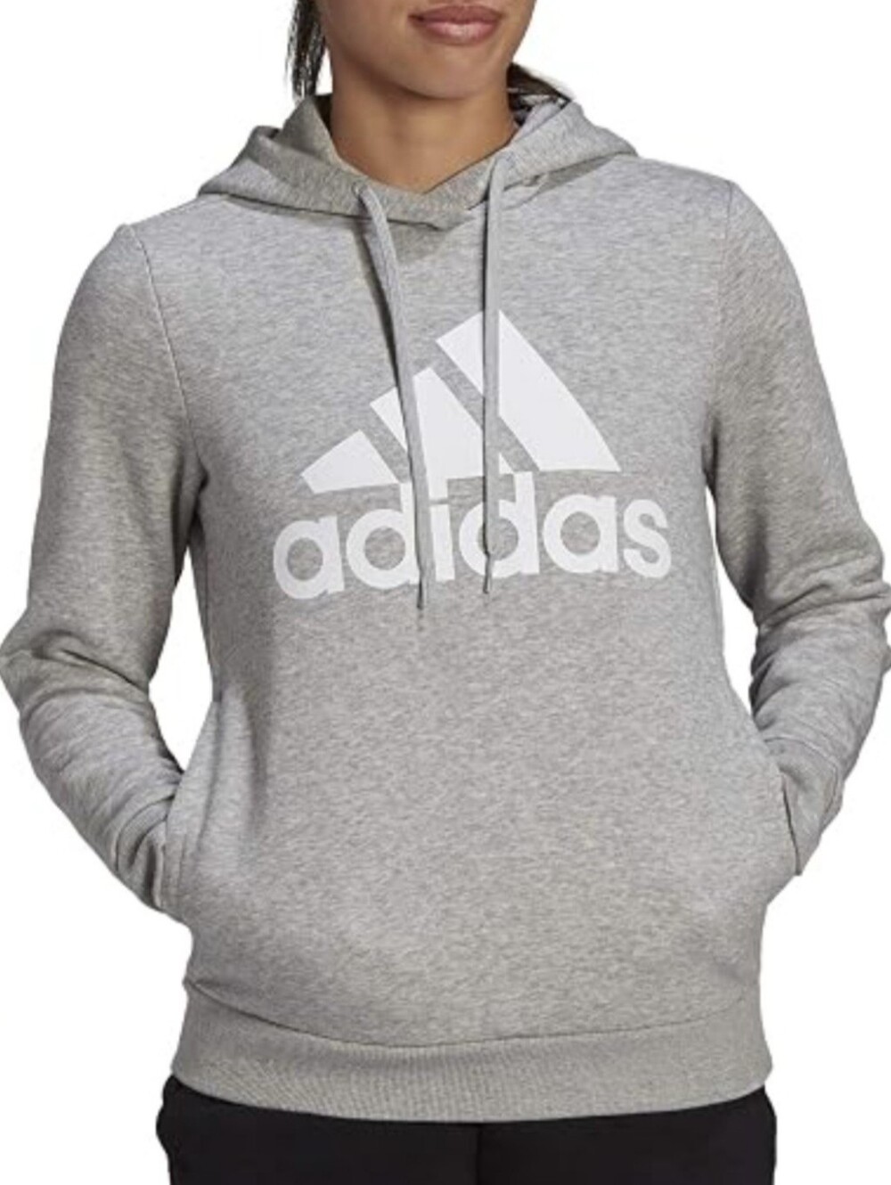 NWT Adidas Women's Medium Gray Heather Fleece Logo Pullover Hoodie